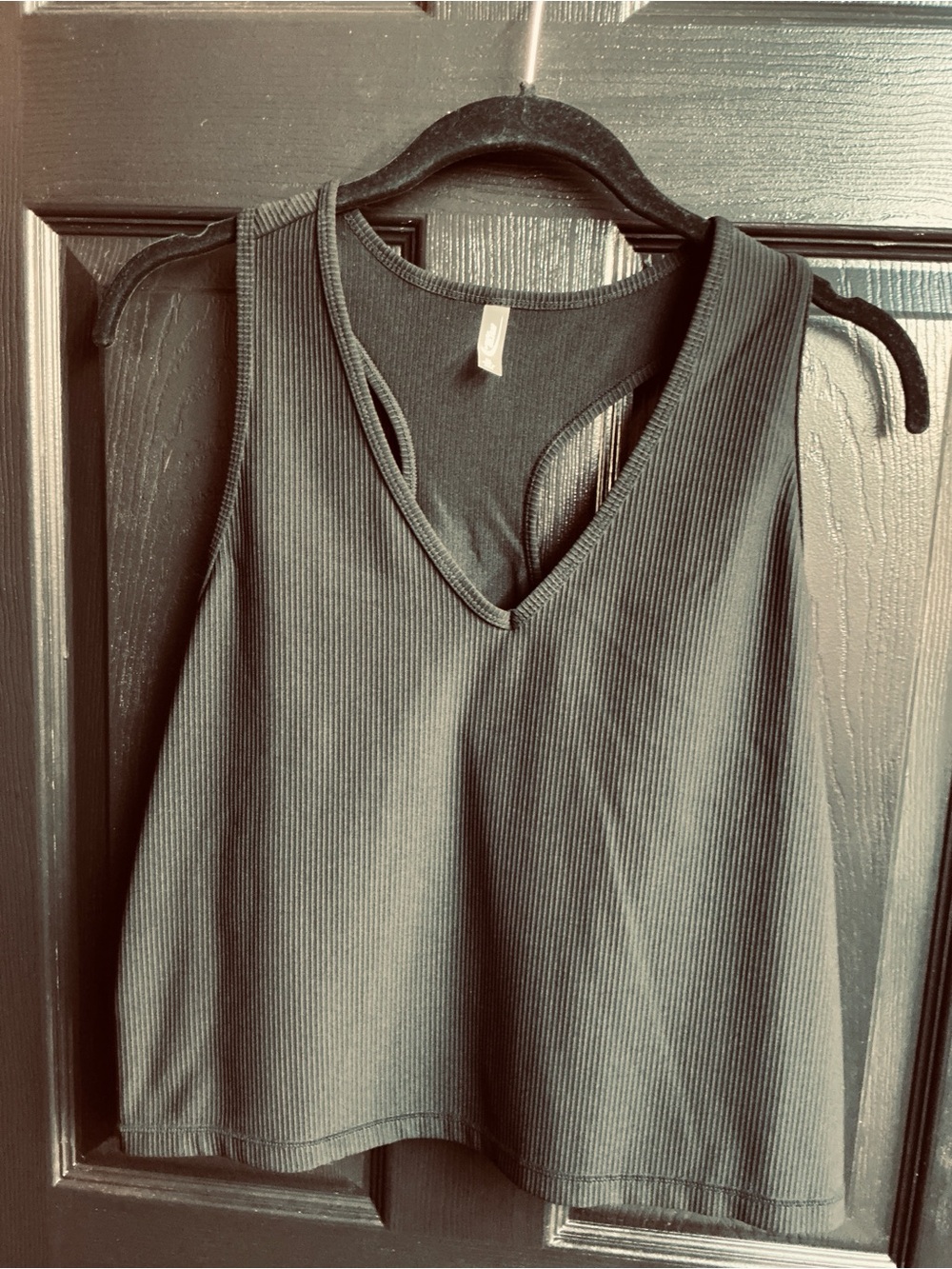 MTA Black Ribbed V-Neck Tank Top
